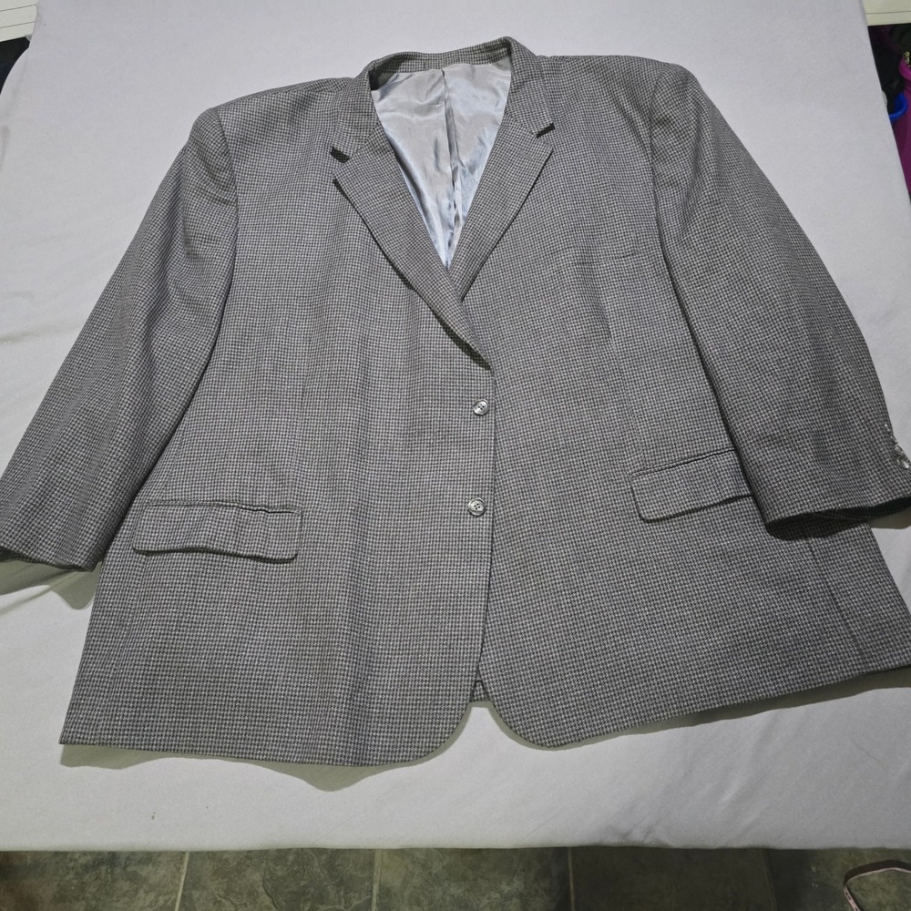 Joseph & Feiss Sport Coat Mens 62 R Grey Houndstooth Blazer 2-Button Jacket